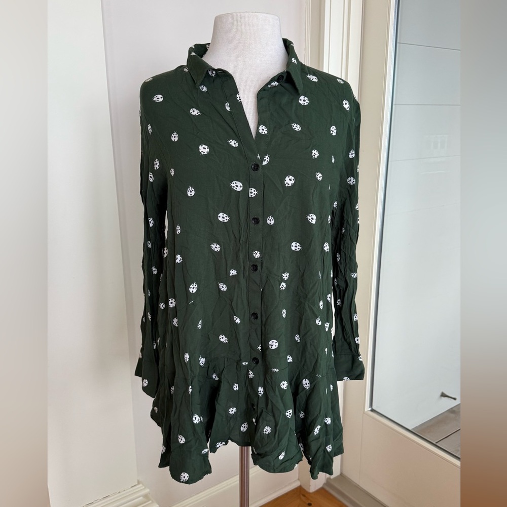 Anthropologie Elegant Dark Green Button-Down Shirt
